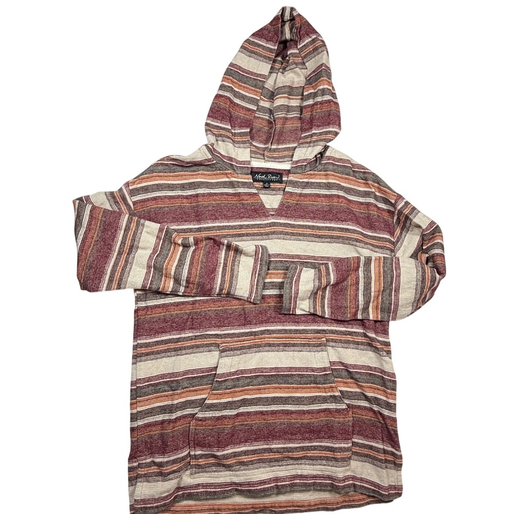 North River Outfitters Striped Hoodie Small V Neck Pullover Pouch Pocket Casual